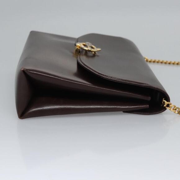 GUCCI Chain Shoulder Bag Leather Brown Gold - Picture 4 of 12